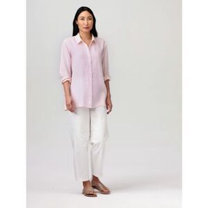 EILEEN FISHER Women’s Pink Organic Linen Handkerchief Hem Button-Up Shirt Size L